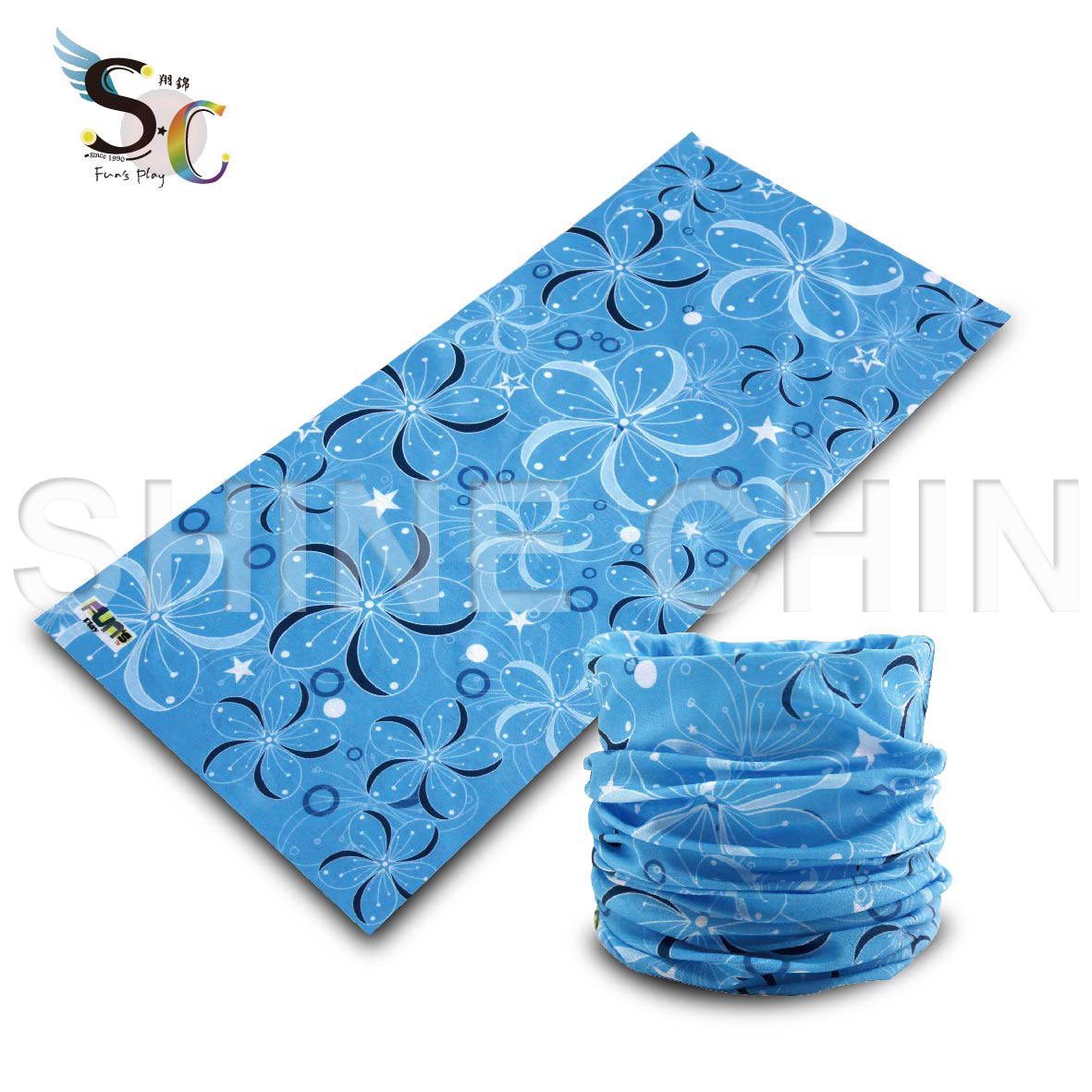 T-2142_水藍花布 魔術頭巾